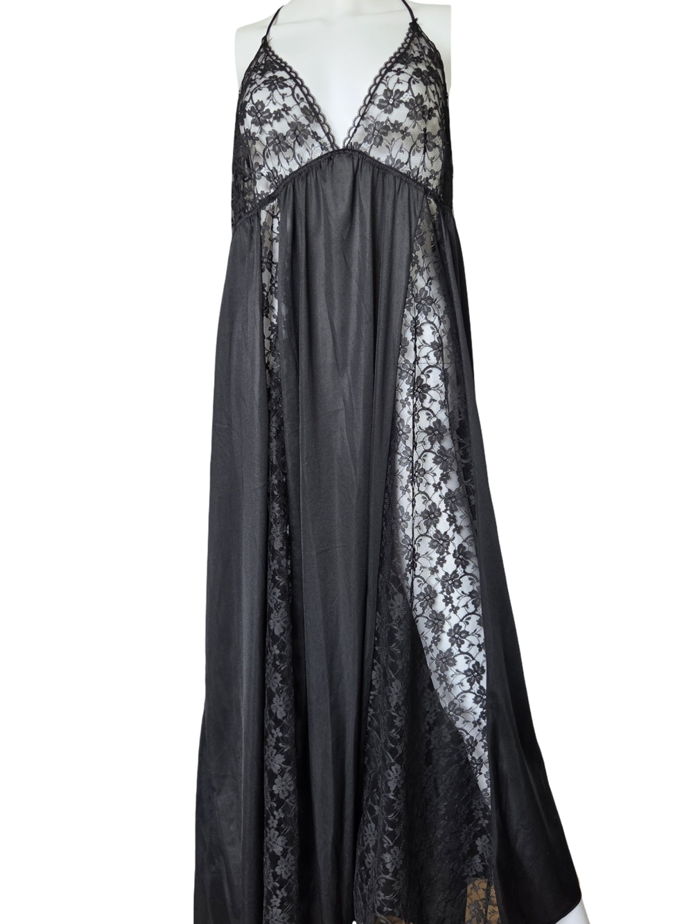 Vintage Black Nightgown Slip Dress Lace Cutout Goth Whimsigoth Womens Plus Size